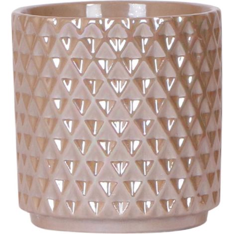 Cache-pot décoratif Diamond Pearl au design moderne et motif diamant, coloris sable, Ø 9 cm - PANGIVO (1/5)