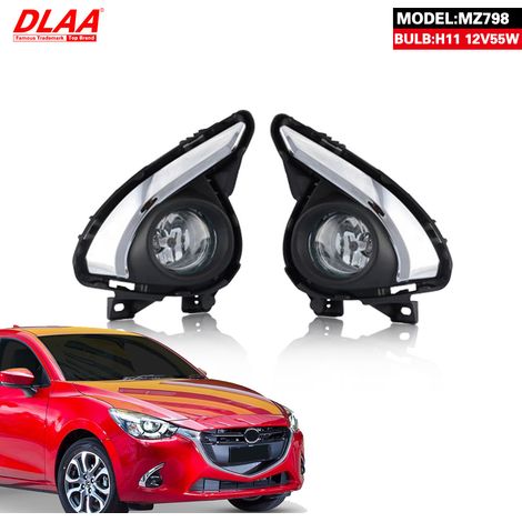 Kit Phares antibrouillard avant pour Mazda 2 2015 2016 2017 Paire complète halogène 55W lumière jaune, boîtier ABS étanche, faisceau câblage + interrupteur fournis, montage sans perçage (1/5)
