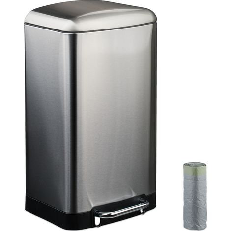Relaxdays Mülleimer Küche, 30 L, Fingerabdruckschutz, entnehmbarer Inneneimer, Müllbeutel, Edelstahl Treteimer, silber