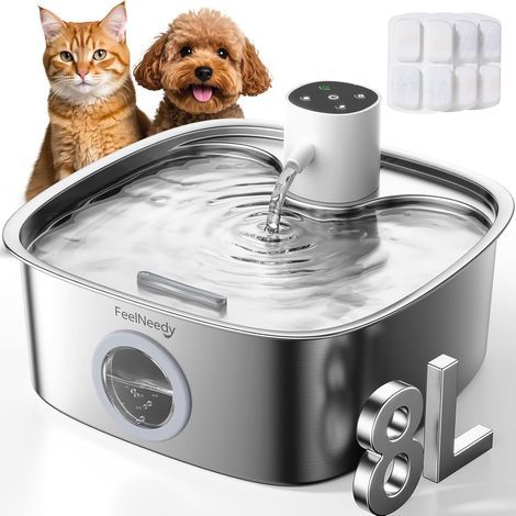 Edelstahl-Trinkbrunnen für Katzen (8 l), 5000-mAh-Akku, 3 Modi, Hunde-Trinkbrunnen mit Radarsensor (1/5)