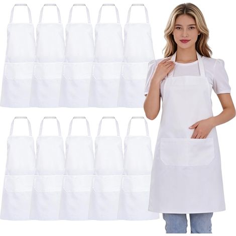Lot de 10 Tabliers de Cuisine, Art Tabliers, Travail Tabliers,Poterie Tablier Imperméable Artistes Peinture Tablier pour Femmes Hommes pour Maison Restaurant Artisanat Jardin BBQ Blanc (1/5)