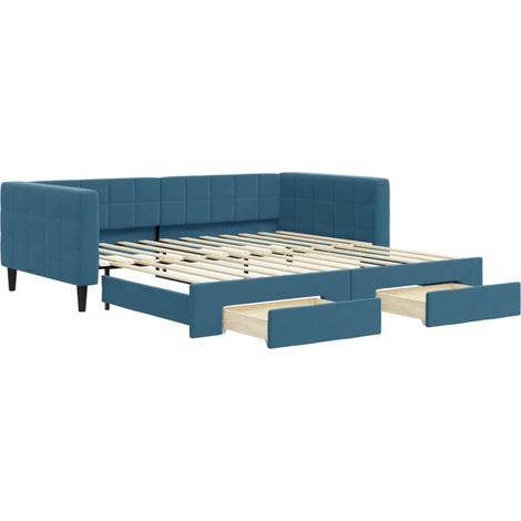vidaXL Divano Letto Estraibile con Cassetti Blu 100x200 cm in Velluto (1/5)