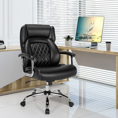 Chaise de Bureau Chaise de Direction Réglable en Hauteur Chaise Pivotante avec Accoudoirs Rembourrés à Base Métallique Noir (1/3)