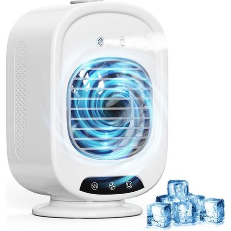 Condizionatore d'aria portatile，mini raffrescatore d'aria 4 in 1，3 velocità，300 ml，USB，ventilatore nebulizzatore，campeggio (bianco) (1/5)