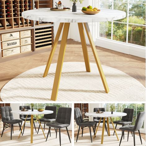 Tisch Esstisch 80x80x75 cm MDF Metall Weiß Gold OKMYHOME (1/5)