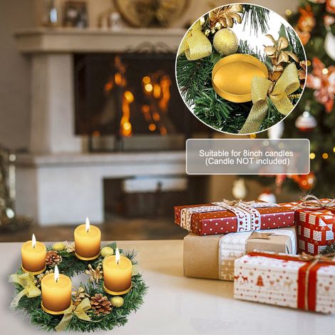 Couronne de l'Avent de Noël, anneau de bougeoir de 12 pouces artificiel avec pomme de pin en ruban pour pièce maîtresse, décoration de maison de vacances, sans bougies (1/5)