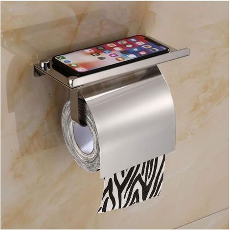 Porte-Papier Toilette Mural avec Etagère de Téléphone 304 Acier Inoxydable Porte Rouleau Papier Toilette avec Plateforme de Rangement derouleur Papier Toilette pour Salle de Bain,Mirror-Fei Yu (1/5)