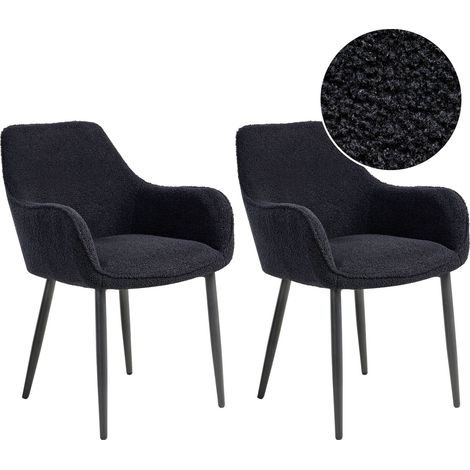 Lot de 2 Chaises de Salle à Manger Modernes avec Accoudoirs et Assise Rembourrée en Tissu Bouclé Noir Alden