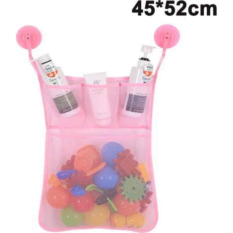 Red organizadora para juguetes de bañera, incluye 2 ganchos adhesivos, previene el moho en los juguetes, red para colgar juguetes, lavable a máquina, red grande para organizar.