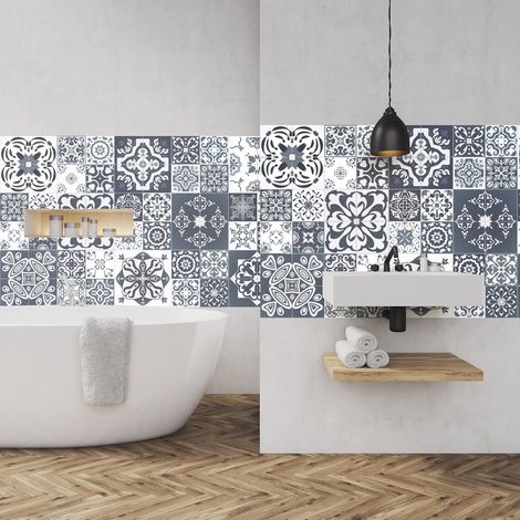 Adhésifs Carrelages Autocollant Nuances de Gris Tsamikos Carreaux de Ciment Carrelage Sticker Mural Salle de Bain et Cuisine  60 Pièces de 20 x 20 cm (1/5)