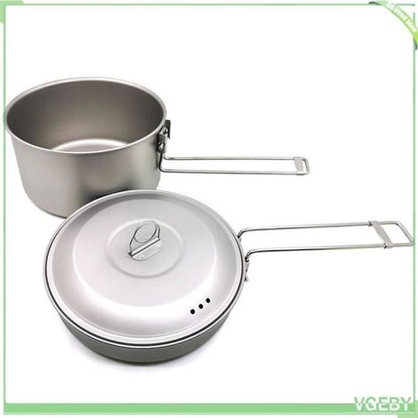 Ensemble batterie de cuisine pour camping - FAFEICY - Modèle Camping - Titane - 2 pièces - Poignées pliantes (1/5)
