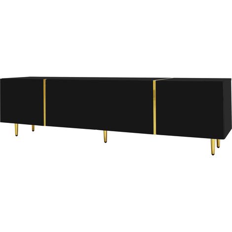 TV-Lowboard aus MDF, Hochglanz-Schwarz mit 4 Türen, moderner Stil in Schwarz und Gold (1/5)