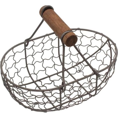 Kleiner schwarzer Eierkorb aus Metall mit Griff, rustikaler Tischkorb für Brot/frisches Obst/Gemüse (1/5)