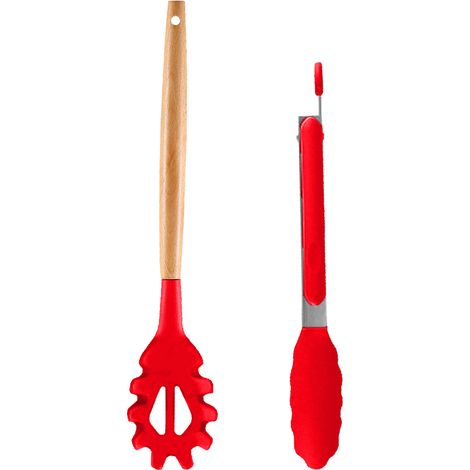 Ustensiles De Cuisine En Bois Et Silicone - Résistants À La Chaleur Pour Poêles Antiadhésives - Ensemble De 2 Pièces (1/5)
