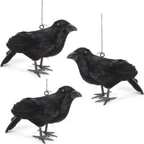 Corbeaux à plumes noires artificielles, 3 pièces, Simulation réaliste pour fête, décorations intérieures et extérieures (1/5)
