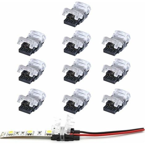 Connecteur bande led 2 broches,Lot de 10 Connecteurs de Ruban LED à 2 Broches pour Bande LED SMD 5050/3528 Couleur Unique Imperméable et Non-Imperméable de 10mm (1/4)