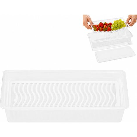 Boîte Alimentaire Plastique avec Égouttoir, Boîte de Conservation Rectangulaire Transparente, Petite Taille, Bac de Rangement Hermétique pour Fruits et Légumes Réfrigérateur (1/4)