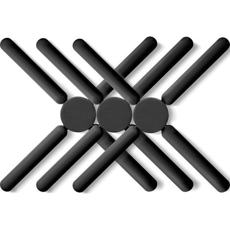 Lot de 3 dessous de plat pliables en silicone antidérapants, pliables, compacts et extensibles, noirs