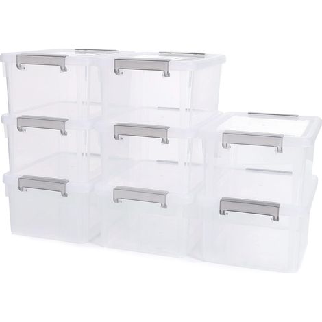 Lot de 8 boîtes de rangement avec couvercle 3 l - Petites boîtes en plastique (PP) - Transparentes - Empilables (23,0 x 17,0 x 10,5 cm) (1/5)