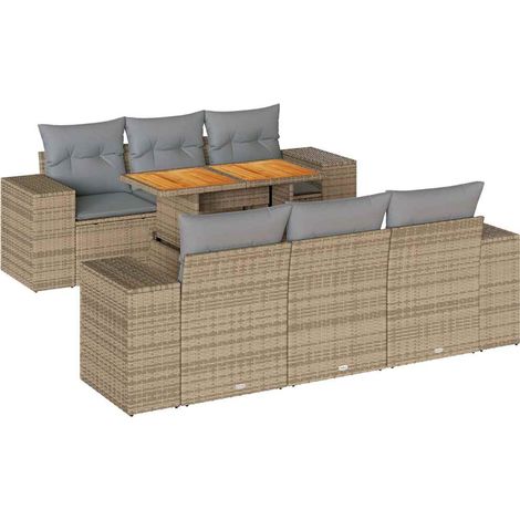 Set sofás de jardín 7 piezas y cojines ratán sintético beige vidaXL (1/5)