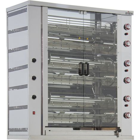 Rôtissoire à gaz - 12 broches - Rotatif - Grande capacité - Arilex