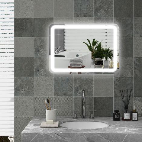 Specchio rettangolare da bagno 50 x 70 cm, specchio da bagno a parete con illuminazione a LED, montaggio orizzontale o verticale, luce regolabile a 3 colori, antiappannamento, funzione memoria - Argen