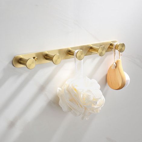 Utility wall hook with 5 hooks, stainless steel coat rack, towel rack, bathroom vanity accessory set (33CM-Gold) (1/5)