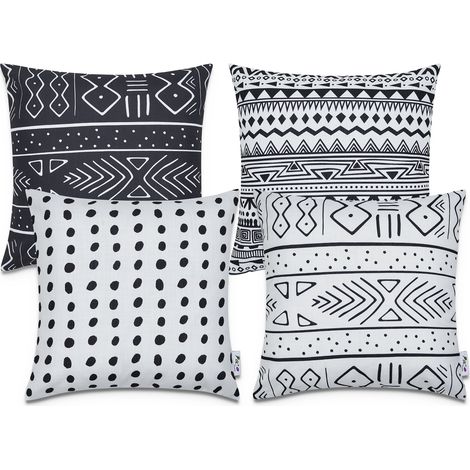 Paco Home Fundas Cojines Decoración Salón Motivo Geométrico Funda Cojín Decorativa Negro - Blanco, 4pcs-Set