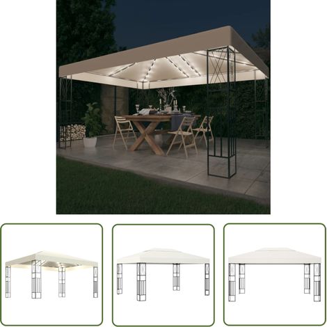 Tonnelle avec guirlande lumineuse à LED 3x4 m Crème Tissu (1/5)