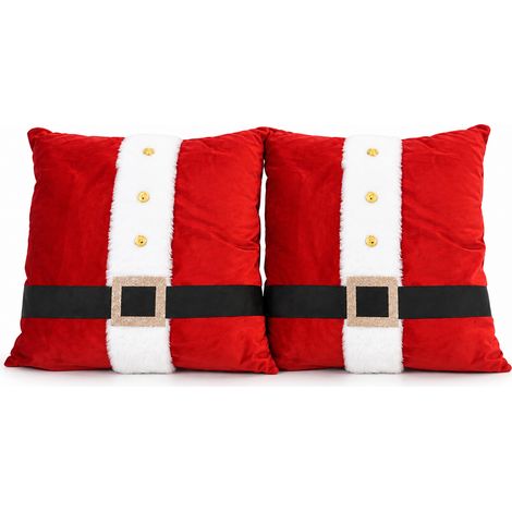 Set 2 Cuscini Babbo Natale Lui e Lei Decorazione 42x42cm Natalizio Verde e Rosso (1/5)