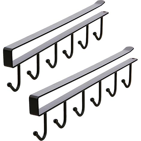 Étagère de rangement pour armoire, porte-gobelet suspendu sans perçage, support à crochets de suspension, lot de 2 (noir) (1/5)