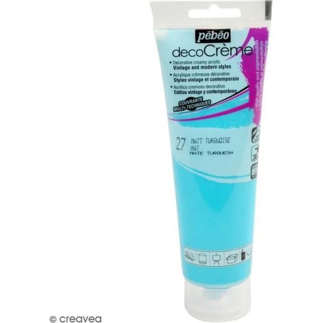 Peinture acrylique - PEBEO - DecoCrème - Bleu turquoise - 120 ml - Finition Mat (1/2)