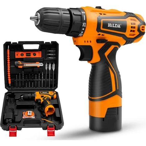 Perceuse visseuse Sans Fil,Mini Perceuse 21V Tournevis Électrique avec Batterie au lithium 25Nm, 2 Vitesse, 24 Accessoires pour Bricolage