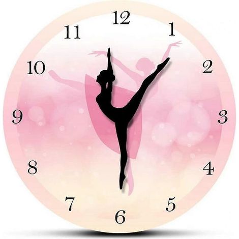 Horloge murale rose princesse ballerine « The Geeky Days » avec une petite fille dansante et une ballerine à la jambe mobile. Décoration silencieuse à quartz pour chambre de fille. (1/5)