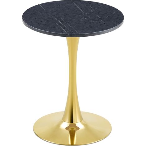 Tavolo rotondo 60 cm in MDF effetto marmo nero con struttura in metallo oro MODENUIT (1/5)