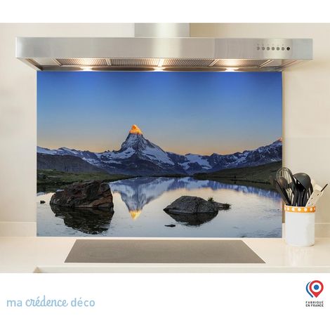 Fond de hotte : Lac de haute montagne, Alpes - Verre trempé - 90 cm - 60 cm (1/5)