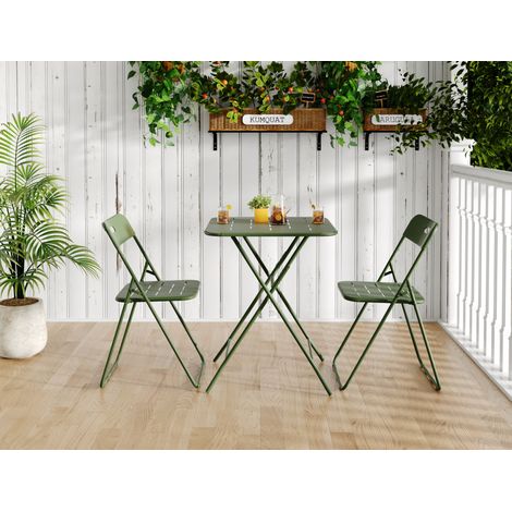 Conjunto de mesa y sillas de jardín plegable para 2 personas, acero verde DESVIAE (1/5)