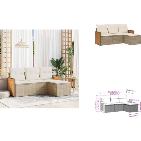 4-tlg. Garten-Sofagarnitur mit Kissen Beige Poly Rattan - Gartensorte - Outdoor Möbel - Gartenlounge - Lounge Set - Rattan Gartenmöbel (1/3)