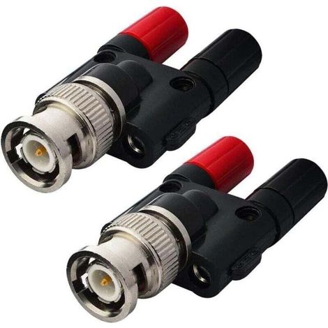 Pack de de 2 fiches BNC males vers 2 fiches banane femelles doubles de 4 mm, XU, Connecteur répartiteur coaxial RF, Adaptateur banane BNC pour antennes radio HF, Oscilloscope DVM, Lot de 2 - KZQ (1/4)