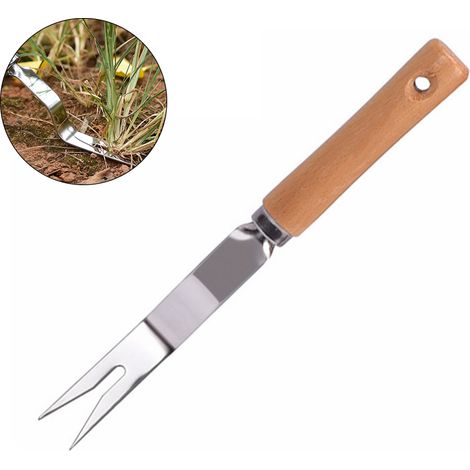 Fourche à désherber manuelle, extracteur de mauvaises herbes en acier inoxydable avec longues dents et poignée ergonomique (1/5)