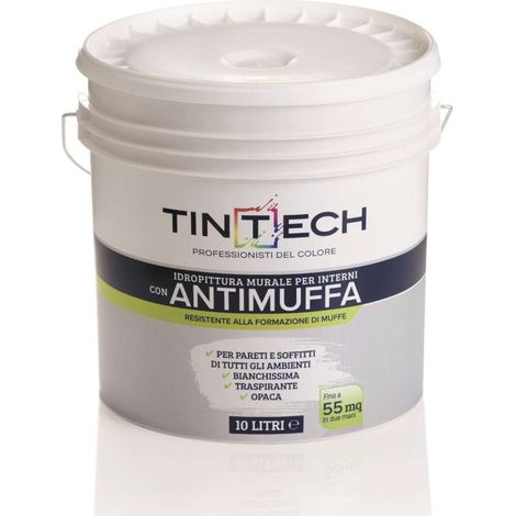 Tintech Idropittura Antimuffa Bianco 10 l Finitura Opaca per Interni