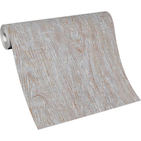 BRICOFLOR Papier Peint imitation bois gris  Tapisserie intissée pour cuisine, salon & plus  Papier peint effet métallique gris (1/5)