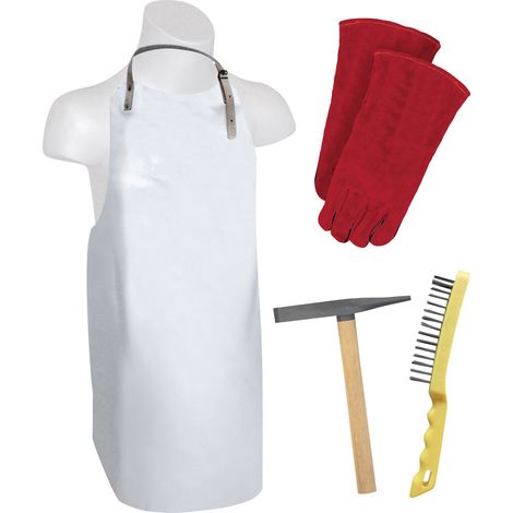Profi-Schweißer-Ausrüstungskit: Schürze + Paar Handschuhe + Hammer + Bürste