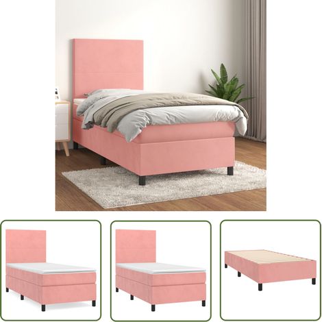 The Living Store Sommier à lattes de lit avec matelas Rose 90x200 cm Velours - Lit Plateforme - Lit Double - Lit Rose - Lit Velours - Literie (1/5)