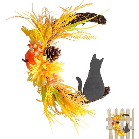 Ghirlanda di Halloween con gatti - Strega - Gatto nero - Ghirlanda lunare (1/5)