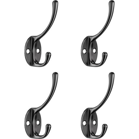 Crochets muraux vintage noirs double patères avec vis pour manteaux, lot de 4 (1/4)