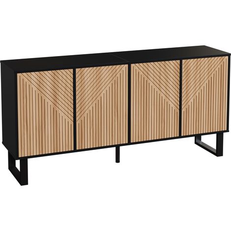 Mobile TV moderno minimalista in nero e effetto legno 160 x 38 x 75 cm (1/5)