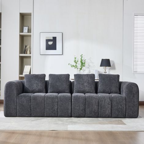 Canapé d'angle modulaire 2 pièces 260 x 96 x 80 cm, tissu velours, gris foncé, sans montage DESVIAE (1/5)