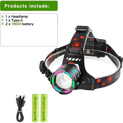 Lampe frontale LED puissante (batterie 18650) rechargeable par USB, portée de 6000 m, idéale pour la pêche en extérieur. (1/5)