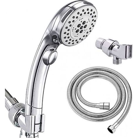 Hochdruck-Handbrausekopf – 6 Einstellungen – Schalter und Spa-Jet-Modus – Chrom mit Schlauch (1/4)